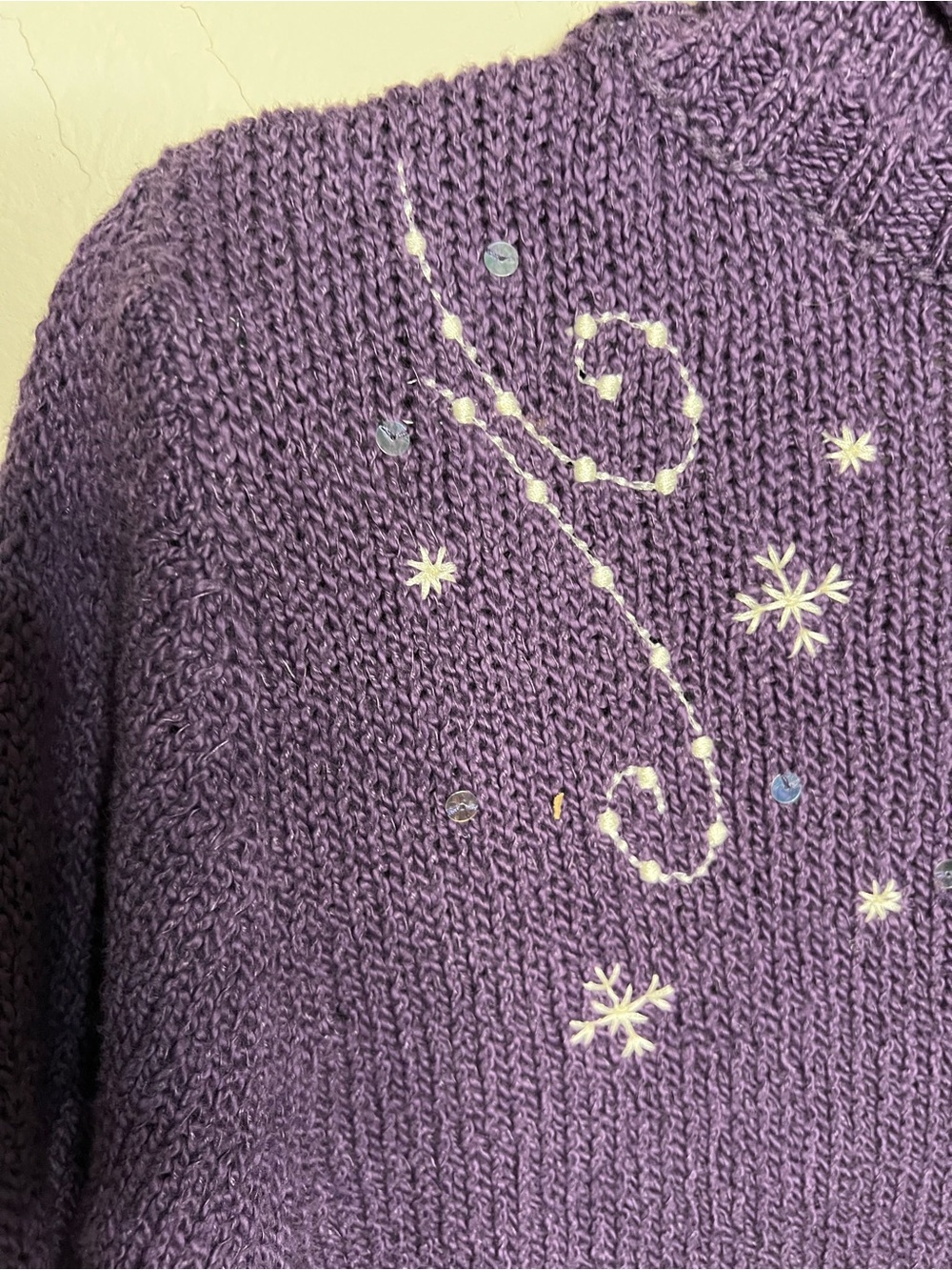 Christopher & Banks Vintage 90s Y2K Purple Snowman Embroidered Holiday Sweater - Picture 8 of 8